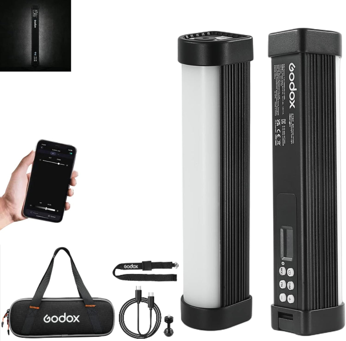 Godox TL30 RGB Tube Light, CRI 97+ TLCI 99+ Handheld Full Color LED Video Light Wand, 2700K-6500K Dimmable LED Light Stick, 37 FX Light Effects, 2900mAh Battery, Bluetooth APP Control