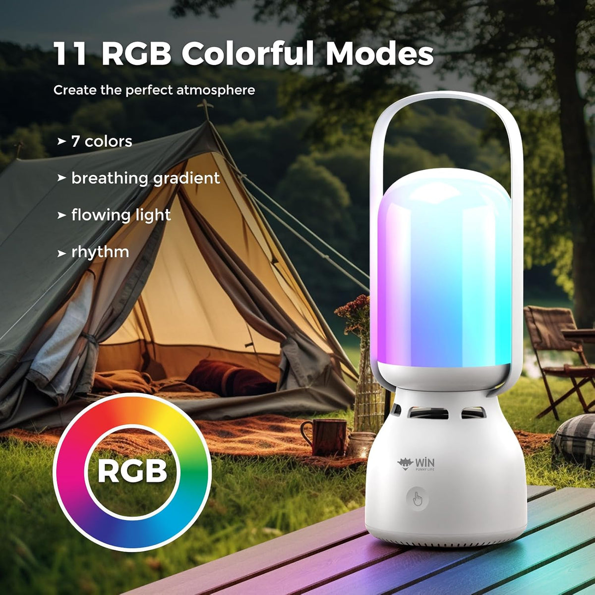 Bluetooth Camping Lantern Speaker, 3 Brightness Modes LED Light, 11 RGB Light Modes, Rechargeable Portable TWS Wireless Speaker, for Outdoor Camping, Halloween Party, Beach, Unique Hostess Gift