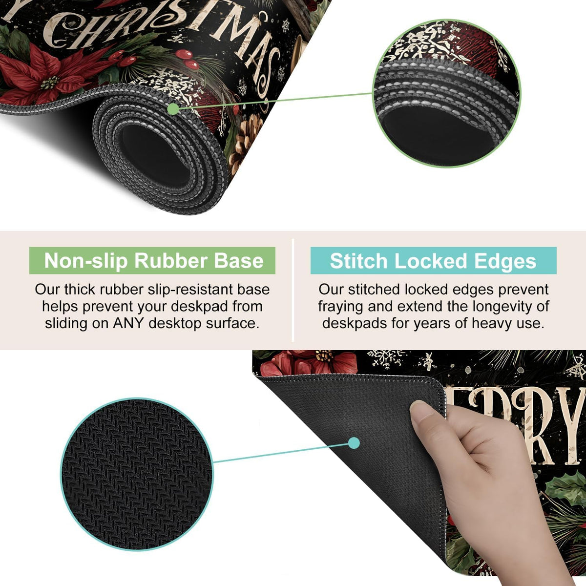 Desk Mat, XXL Extended Gaming Pad for Desktop, 31x12 Inches Floral with Flowers, Large Non-Slip Vegan Leather Surface with Stitched Edges, Keyboard Mouse Mat for Home Office