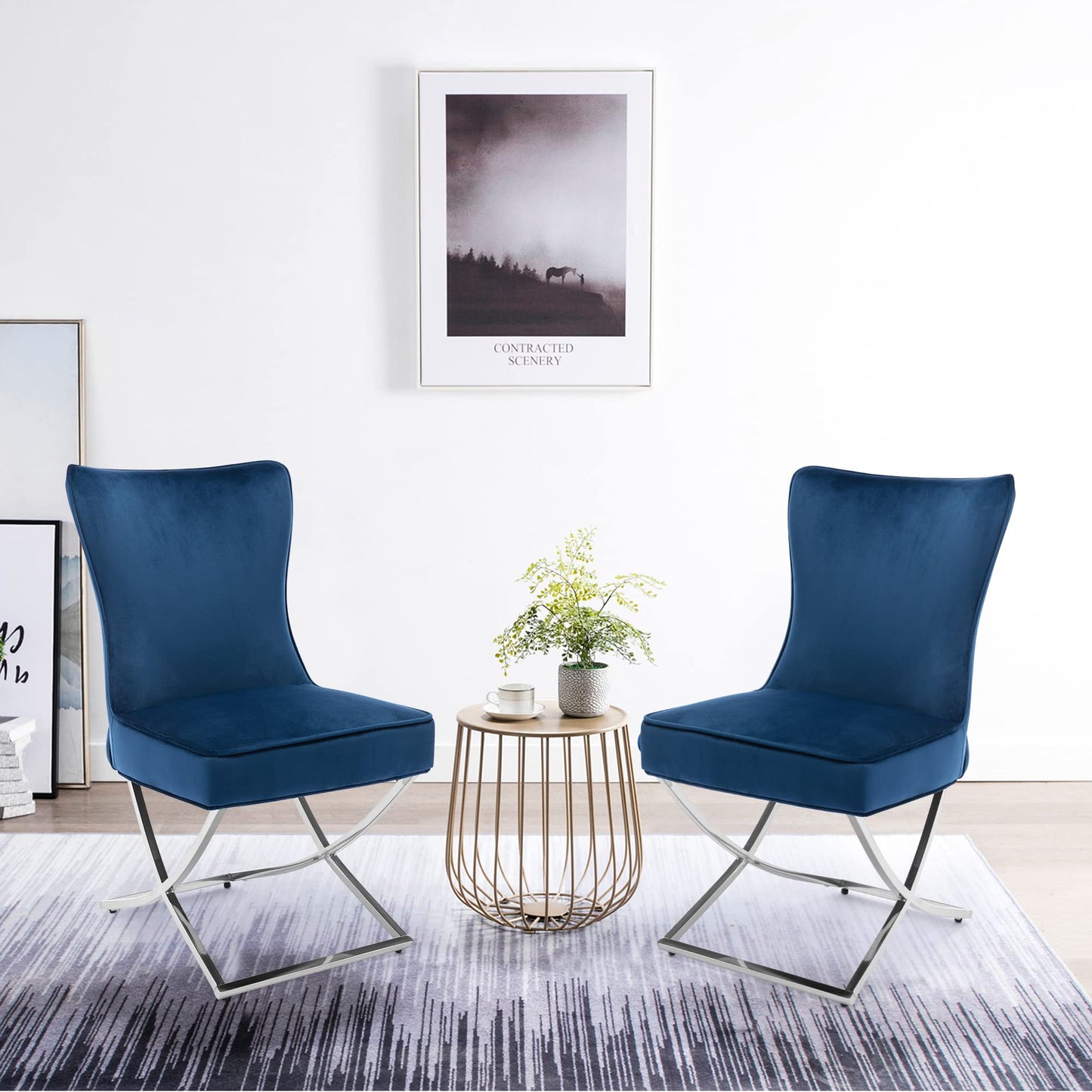 LOULENS Elegance Velvet Dining Chairs Set of 2, Luxurious Upholstered Tufted Dining Room Chairs, Glam Royal Velvet Accent Chairs with Stainless Steel Legs, Dark Blue