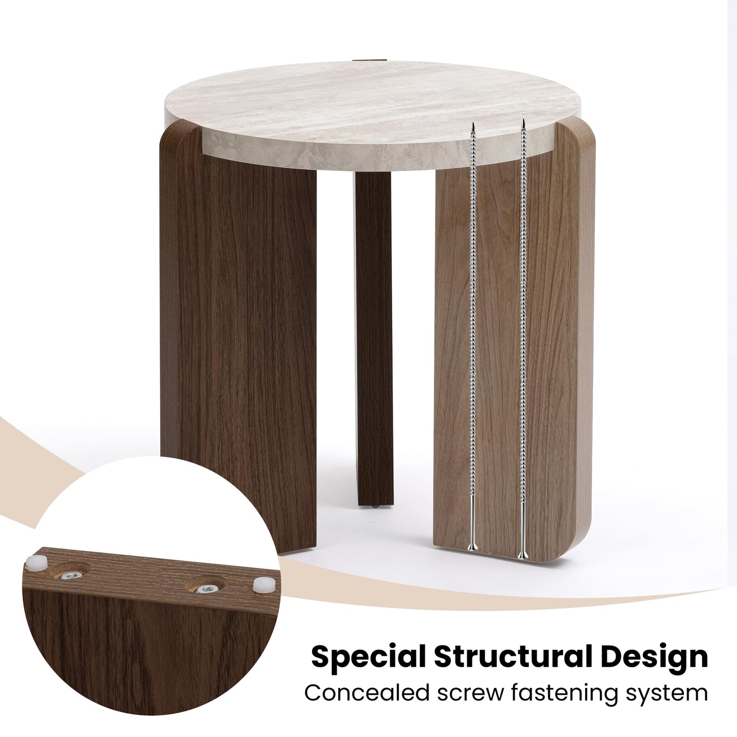 SUNBURY Coffee Table and End Table Sets, Round Marble Modern 3-Piece Living Room Table Set for Office, Living Room, Apartment, Small Space, Easy Assembly Living Room Furniture, Faux Marble