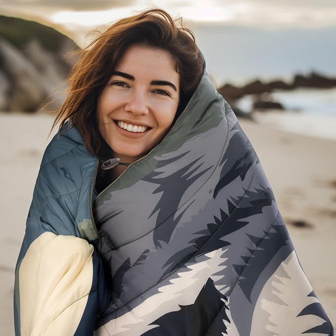 Outdoor Puffy Camping Blanket, Lightweight Windproof Warm Stadium Blanket, Packable Travel Camping Quilt for Cold Weather, Hiking, Backpacking, Sleeping, Hammock, Adventure 78"x 56"