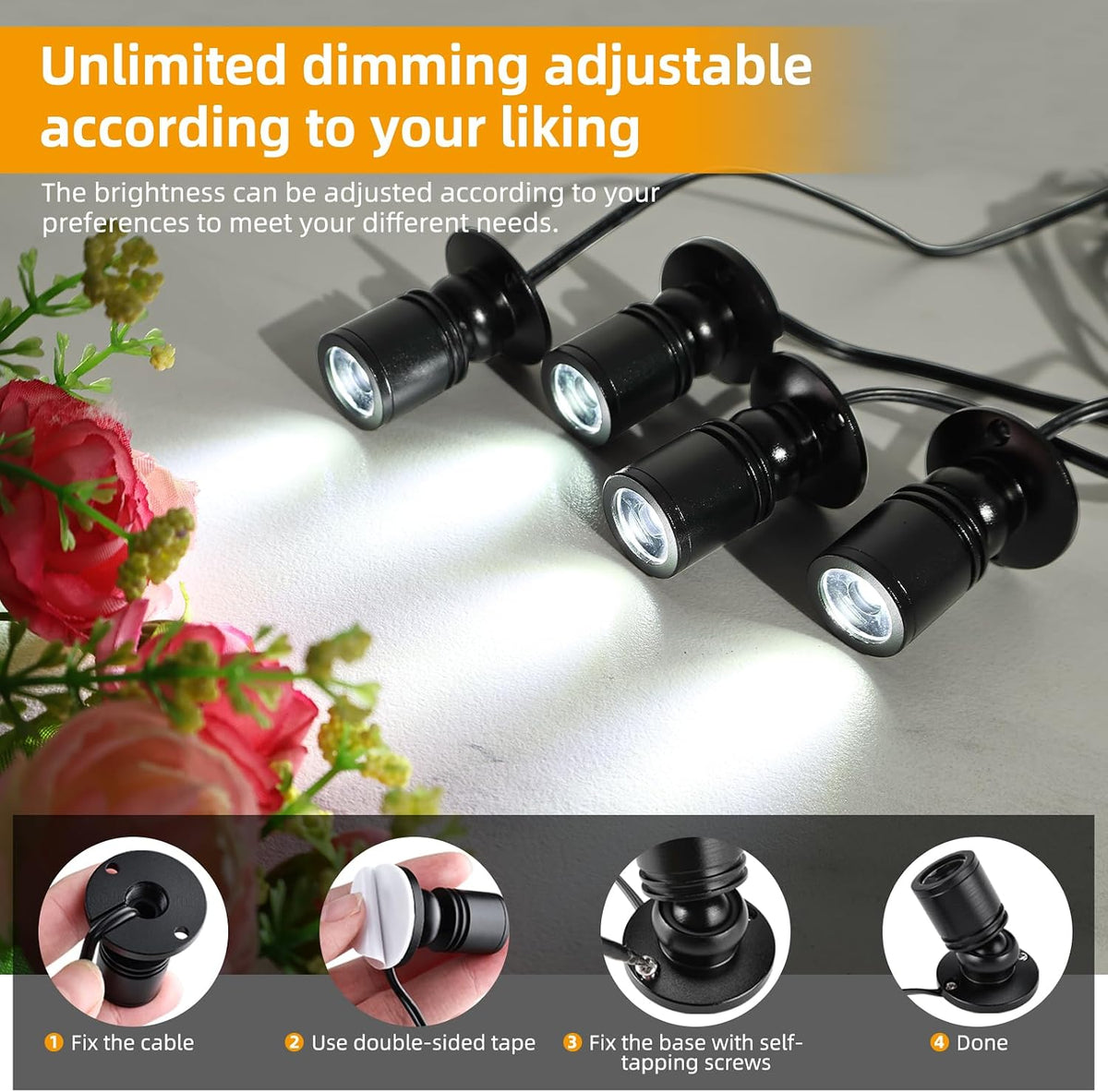 YaeCCC 4pcs Mini Spotlight for Displays, Small LED Mini Spotlight Indoor