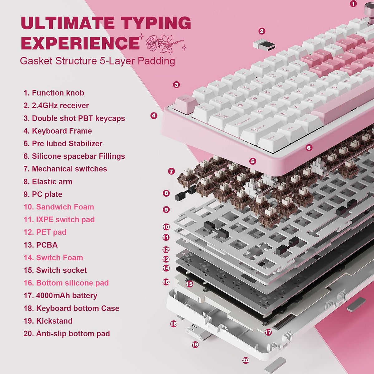 YUNZII B75 PRO 75% Wireless Mechanical Keyboard (White Heart,Cocoa V2)