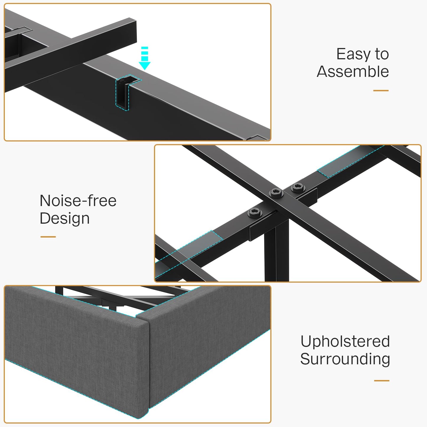 Dnxao Floating Bed Frame,King Bed Frame with Hidden Storage, King Platform Bed Frame with Headboard,4 Pockets,LED Lights and Charging Station, Noise Free, No Box Spring Needed,Quick Assembly,Gray