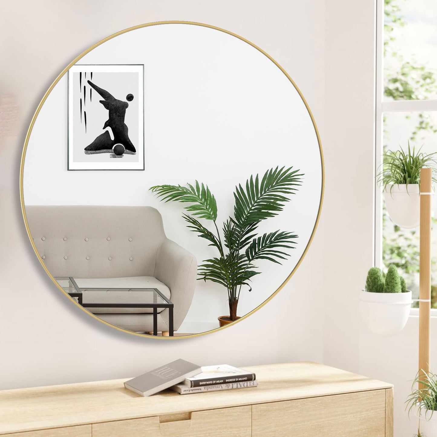 Eruner Large Round Mirror - 45 Inch Circle Wall Mirror, Gold Metal Frame, Decorative Modern Vanity Mirror for Bathroom, Living Room, Entryway