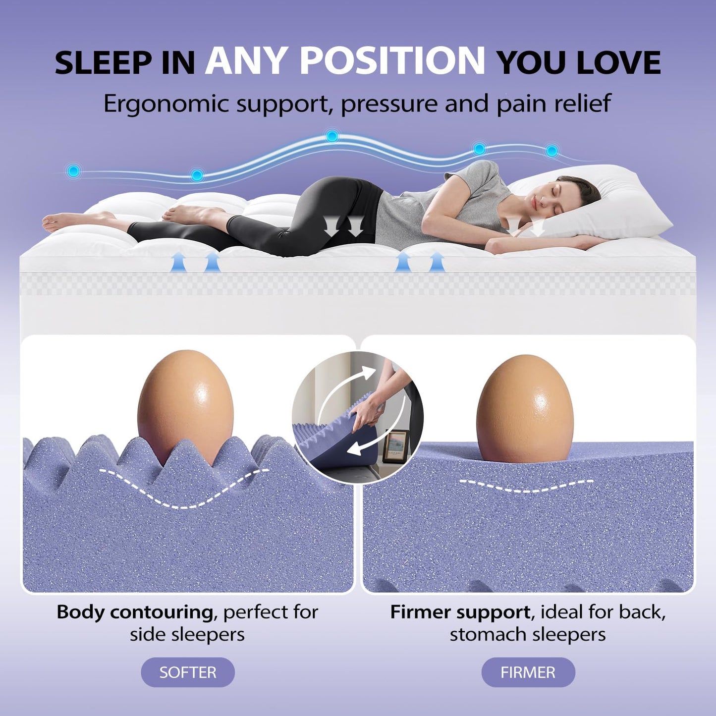 downluxe 5 Inch Queen Memory Foam Mattress Topper Pro Dual Layer 3 Inch Cooling Gel Egg Crate Memory Foam Plus 2 Inch Pillow Top Medium Firm with Deep Pocket