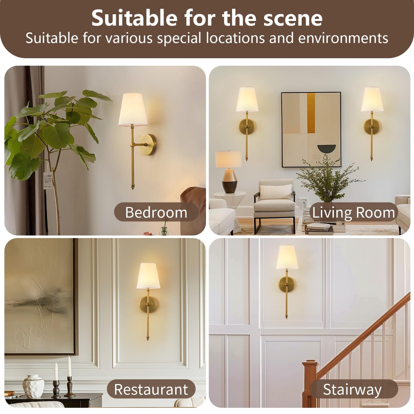 HOXIYA DIMMABLE Battery Operated Wall Sconces Set of 2, Rechargeable Wireless Gold Wall Lighting with Remote Control, Farmhouse Wall Lamp with Detachable Charging Light Bulb for Indoor Bedroom Brass