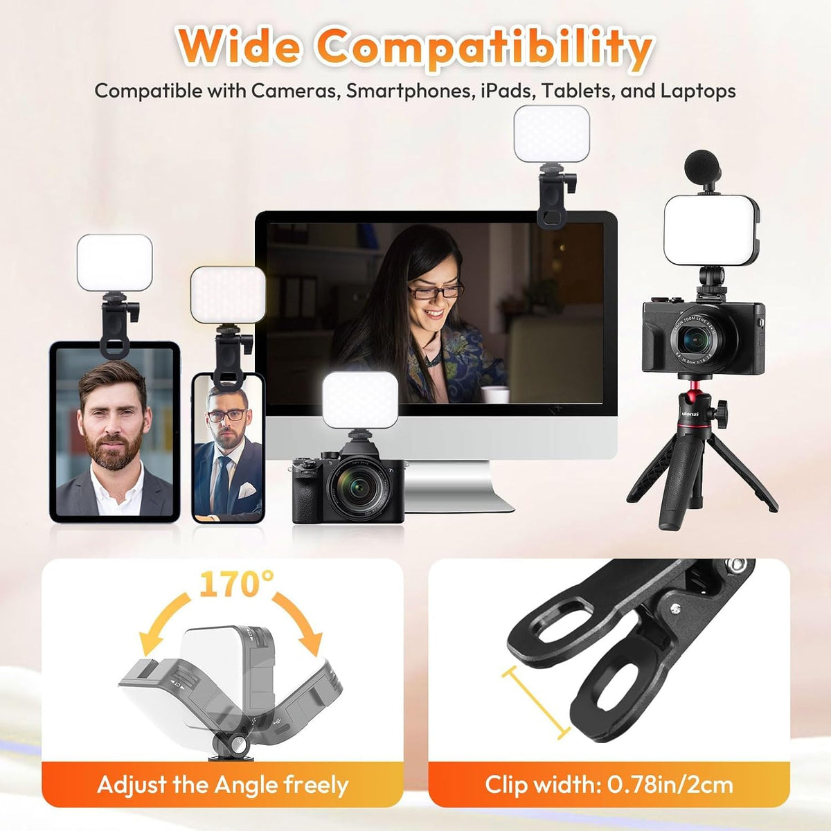 Ulanzi VL100X Selfie Light, Mini Clip LED Light Panel for Phone Bi-Color