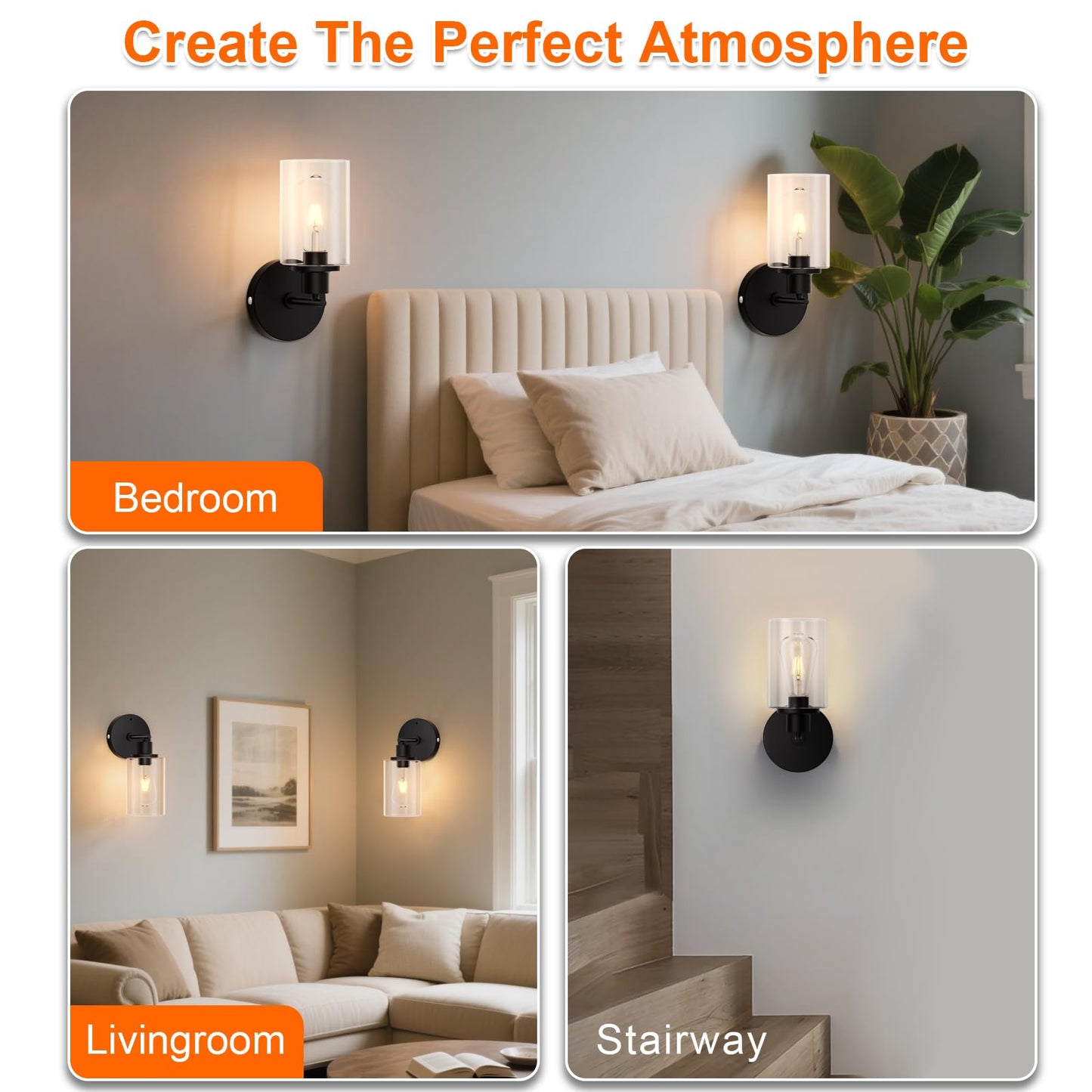 Battery Operated Wall Sconce Set of 2, Rechargeable Wall Sconce Lights with Remote, 3 Color Temperature Dimmable, E26 Edison Bulbs Magnetic Indoor Wireless Wall Lamp for Bedroom Bathroom Hallway-Black