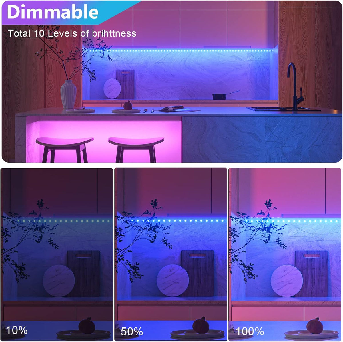 WOBANE 2PCS Rechargeable LED Strip,Dimmable RGB Rope Lighting with Remote