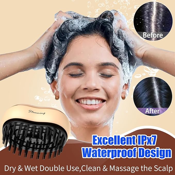 Electric Scalp Massager,Rechargeable IPX7 Waterproof Head Massager with 2 Speed Vibration and 56 Nodes,Small Portable Cordless Head Scratcher,Gifts for Women,Men