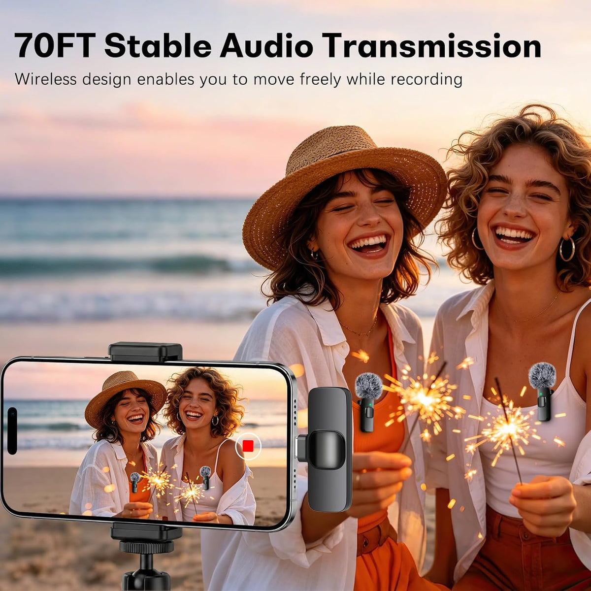 MAYBESTA Wireless Lavalier Microphone for iPhone & Android Phone - Lapel Mini Microphones for Audio Video Recording - 2 Clip on Content Creator Mics for Tiktok YouTube Vlog