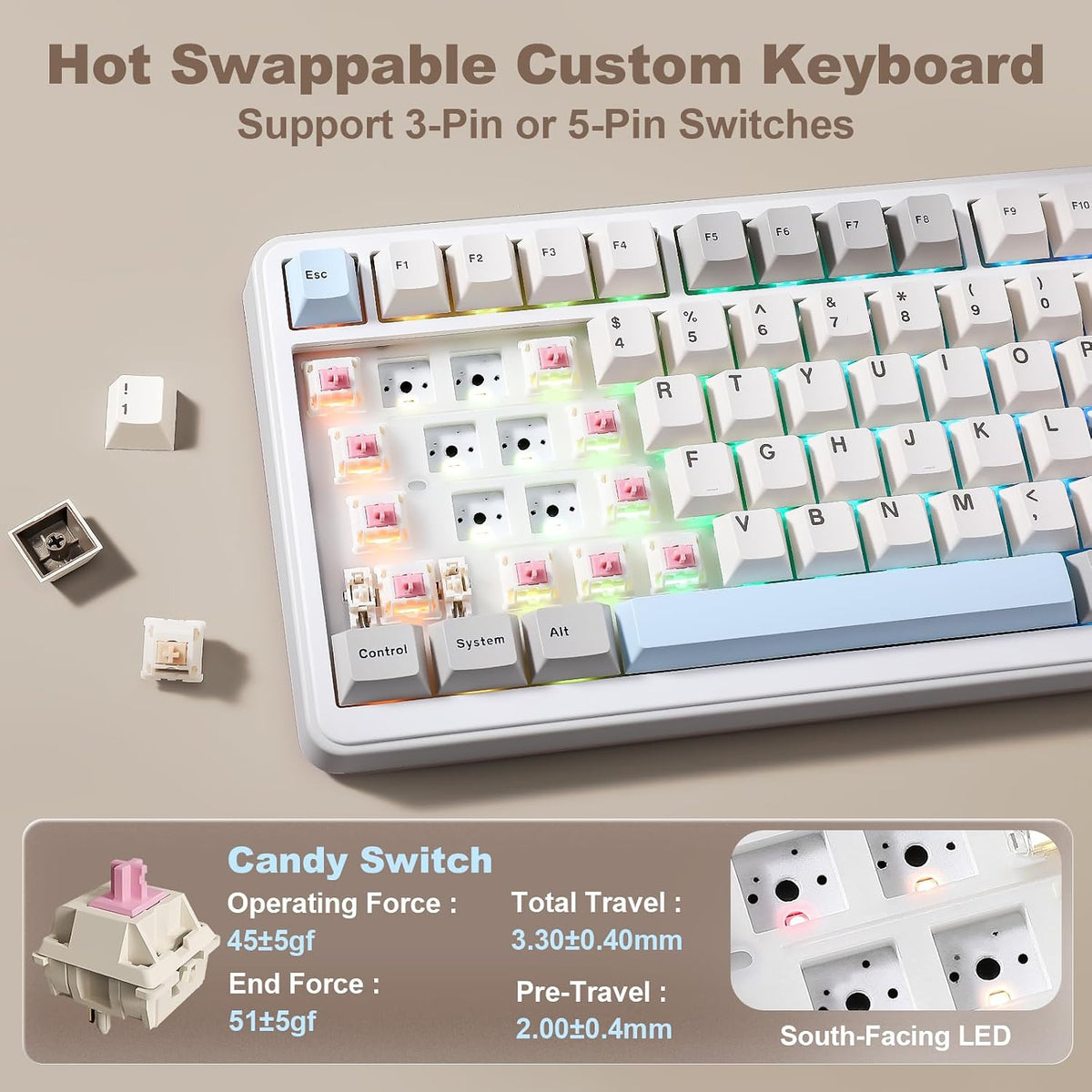 YUNZII B75 PRO MAX 75% Mechanical Keyboard (Beige,Candy Switch)