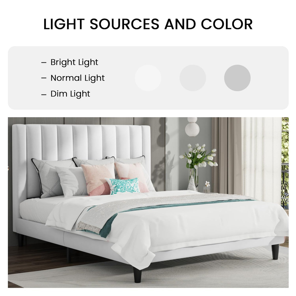 SHA CERLIN Full Bed Frame/Velvet Upholstered Platform Bed Frame with Headboard/Strong Wood Slats Support/Mattress Foundation/No Box Spring Needed/Easy Assembly/White
