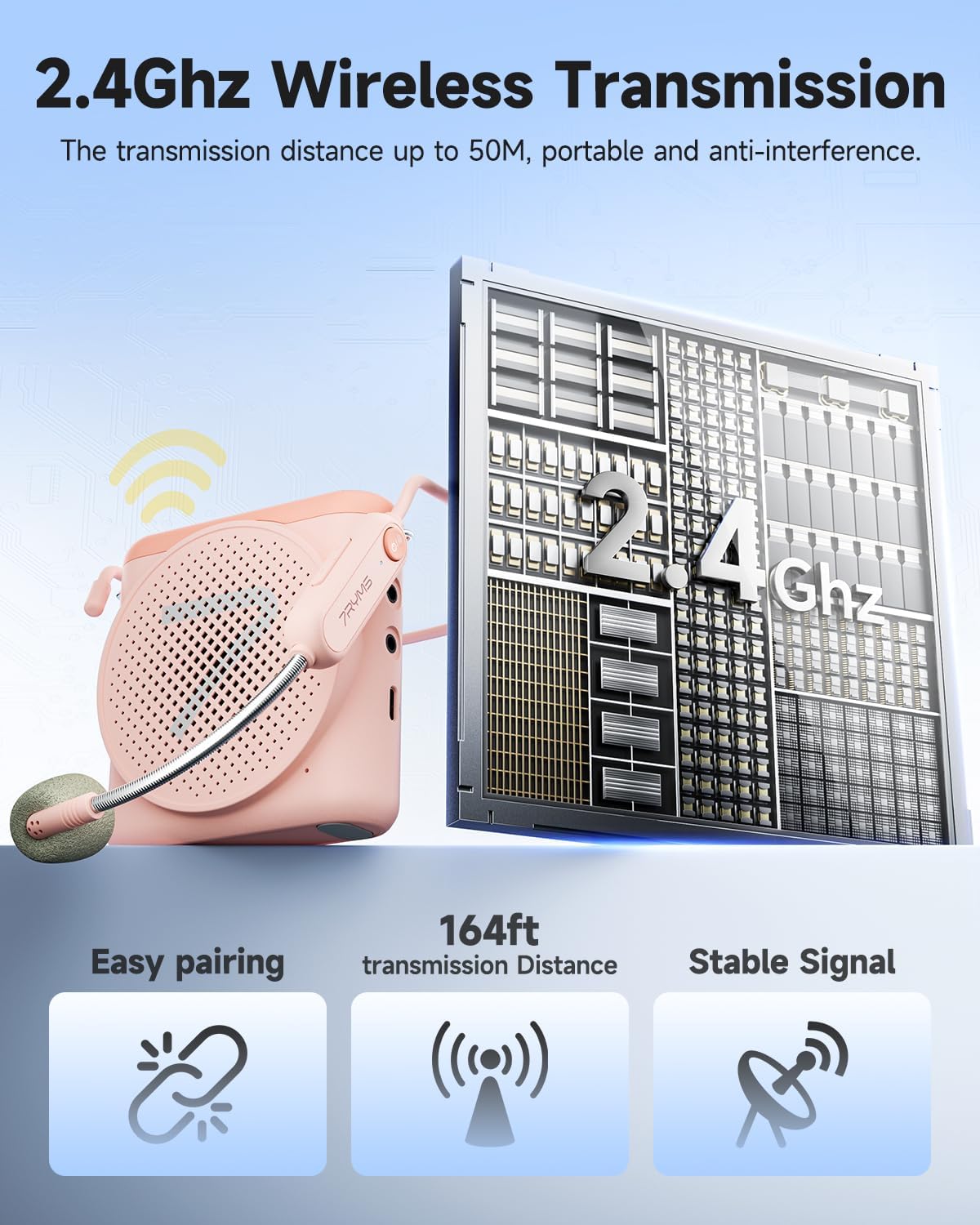 7RYMS WA1 Wireless Voice Amplifier with Headset Microphone for Teachers