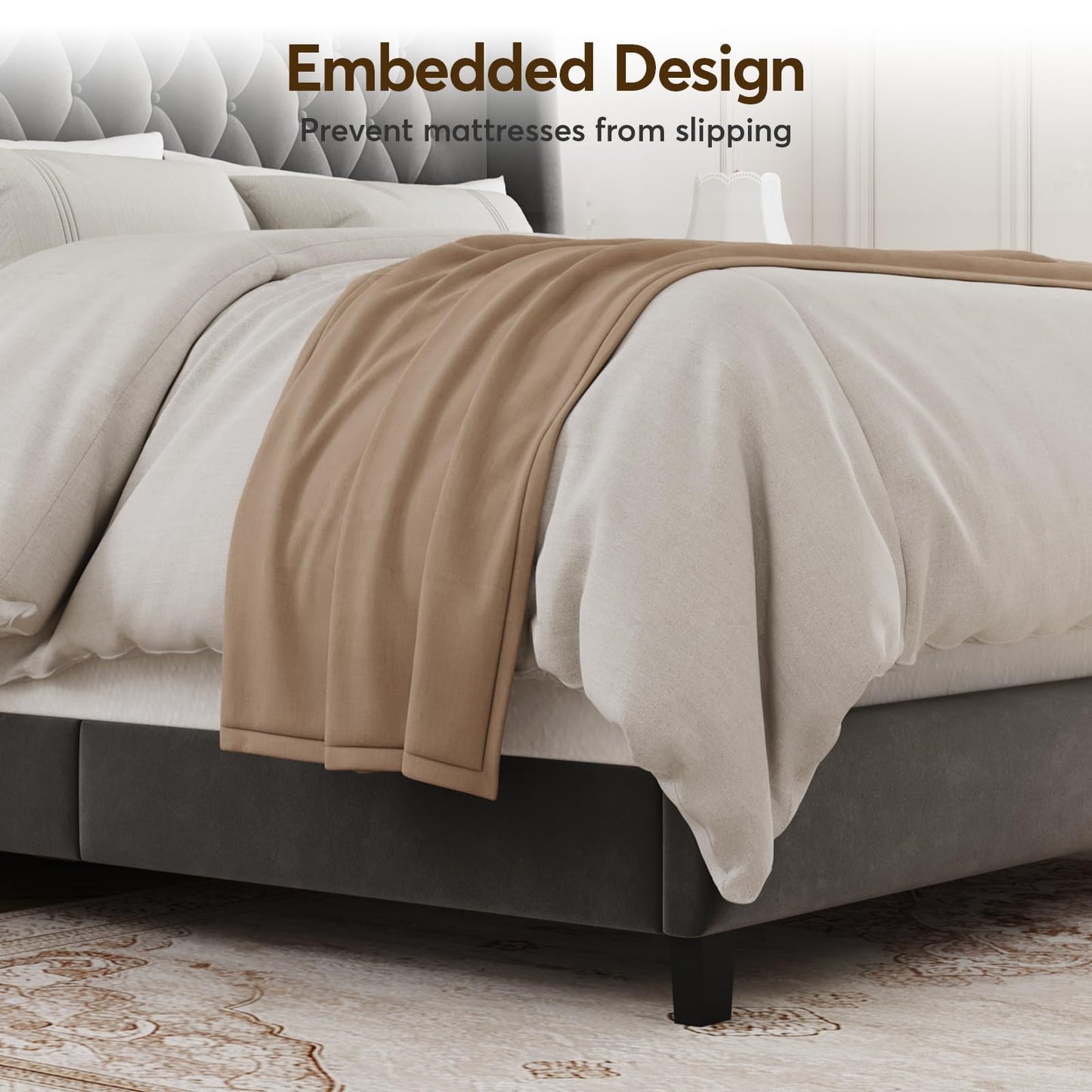 SEREINEY Full Bed Frame with 55" Tall Headboard, Upholstered Bed Frames, Soft Fabric, Button Tufted Headboard with Windback, Platform Bed, Noise-Free, No Box Spring Needed, Grey