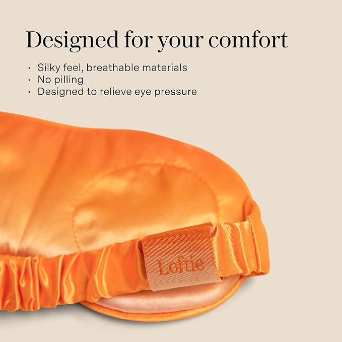 Loftie Silky Sleep Eye Mask - Light Blocking Sleep Mask - Silk Masks for Sleeping - Silky Material, Elastic Band, Low Tension Cups - for All Head Shapes and Sizes - Travel Pouch Included (Orange)