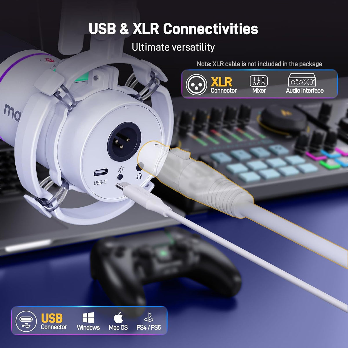 MAONO PD200XS XLR/USB Dynamic Microphone Kit, RGB Gaming Mic with Software