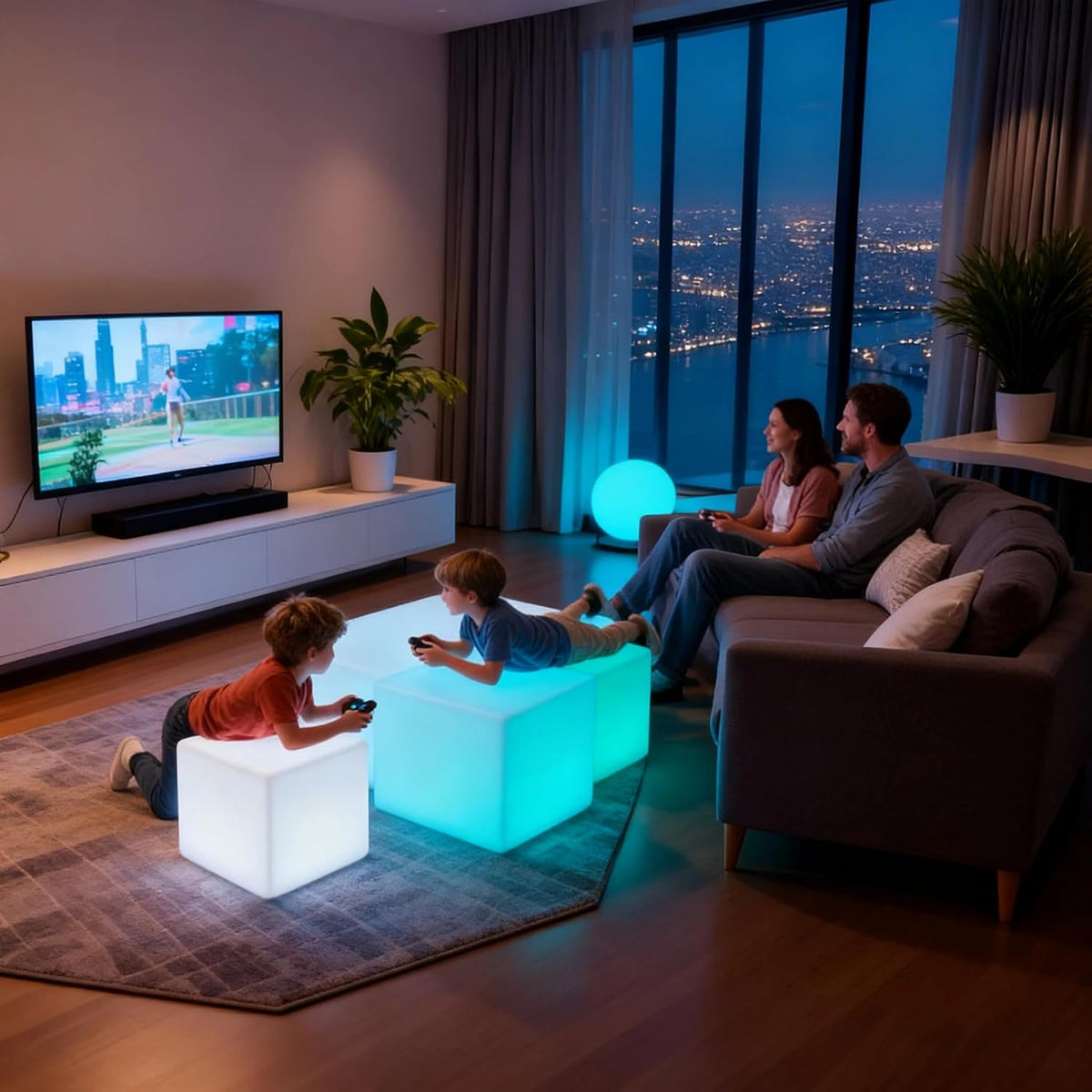 LOFTEK 20-inch LED Cube Table, Rechargeable Glowing Chair Seat w/Remote