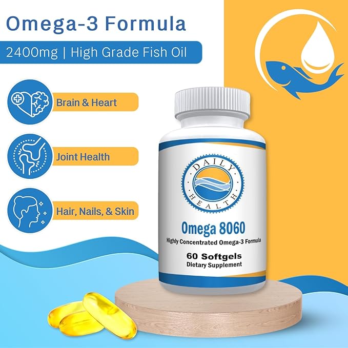 Omega 8060 2400mg Omega 3 Fish Oil Joint Health Supplement 60 softgel - 1 Month Supply