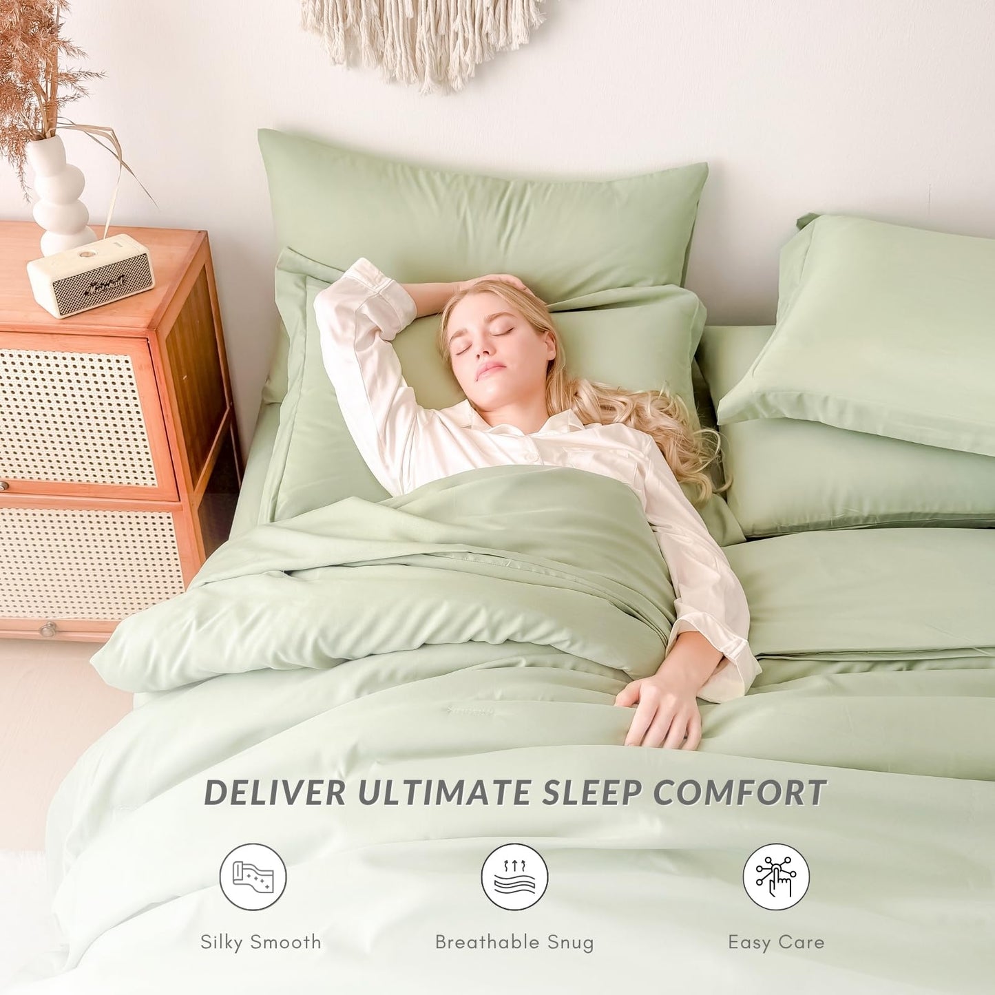 FMLIUY Sage Green Twin Comforter Set - 7-Piece Bed in a Bag, All-Season Soft Bedding with Sheets & Pillowcases (68"x88",Twin,Beige)