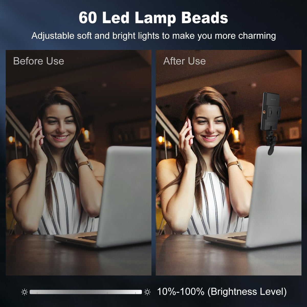 Selfie Light, Phone Light with Front & Back Clip, Portable Light with 3 Modes, 5000mAh Rechargeable Video Light for Phone, iPhone, IPad, Laptop, TikTok, Makeup, Live Stream, Vlog(Black)