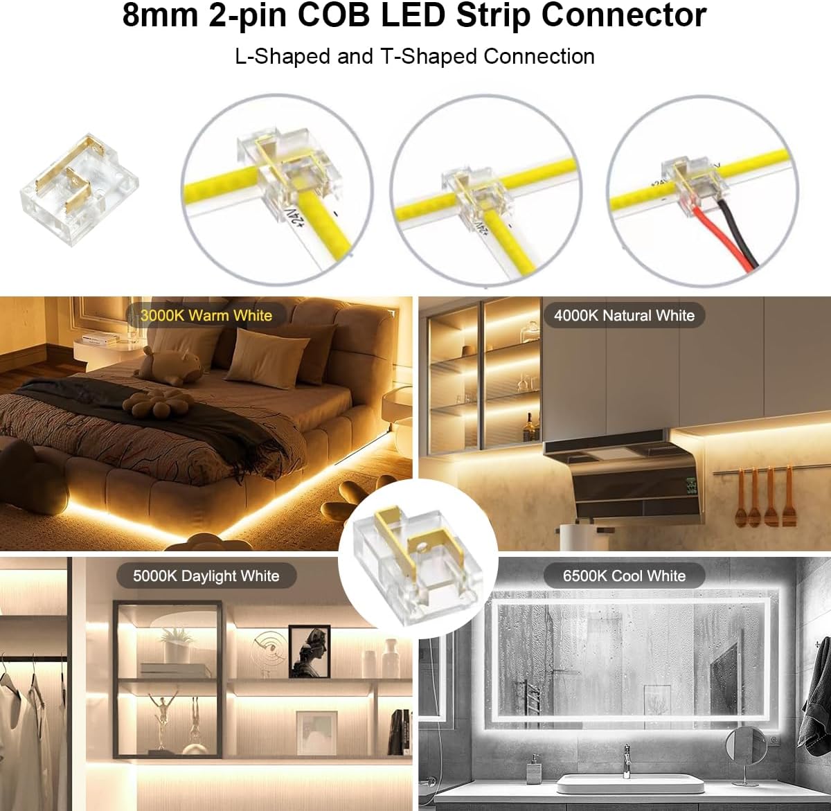 Wefomey COB LED Strip Light White, 33ft Dimmable 2700K-6500K High Density 24V Flexible LED Tape Light with Remote and APP Control, UL-Listed White led Strip Lights for Bedroom Kitchen Christmas Decor