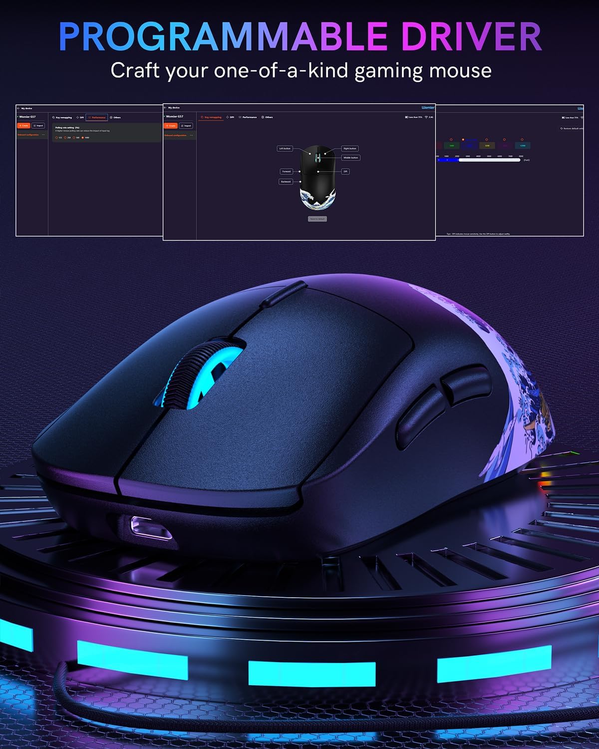G57 Wireless Gaming Mouse, 8000 DPI, Black