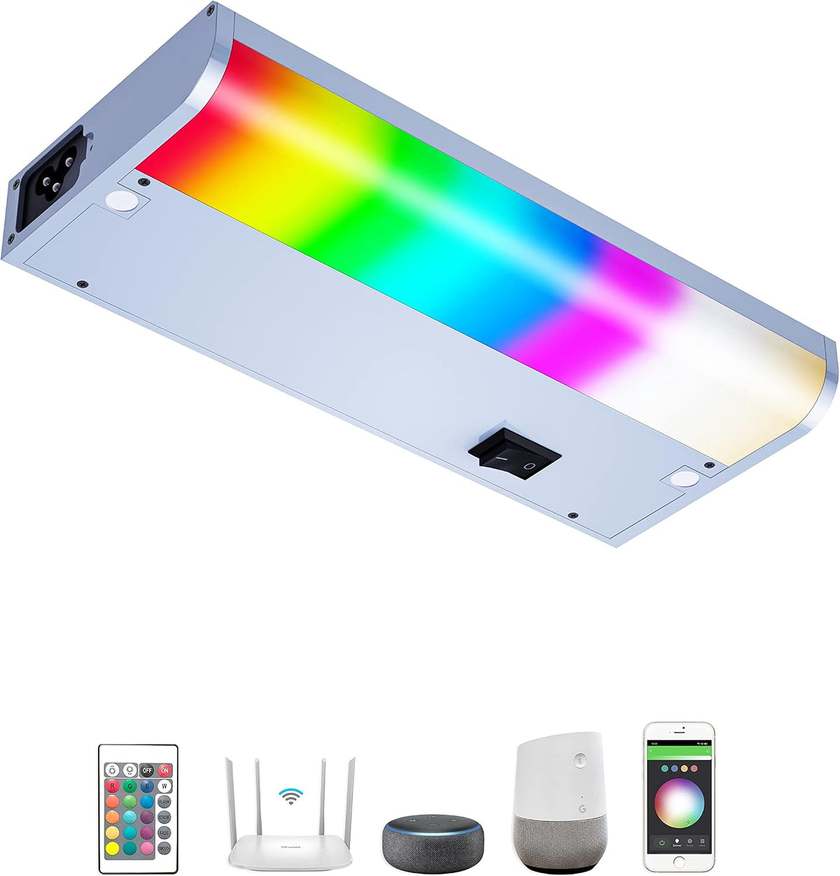 Smart Under Cabinet Lights Hardwired White and Color Changing Dimmable Undermount Light Work with Alexa Google App Remote Control. Direct Wire Under the Counter Lighting for Kitchen Cabinets (24 Inch)