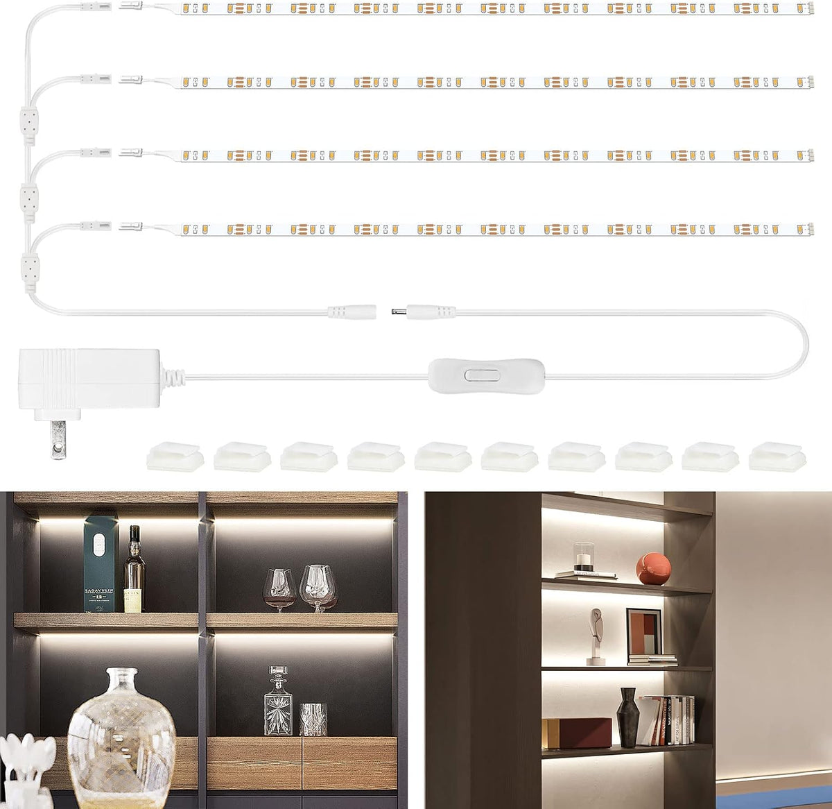 WOBANE LED Shelf Light, 4PCS 20inch Pre-Cut Strip Bars Warm White