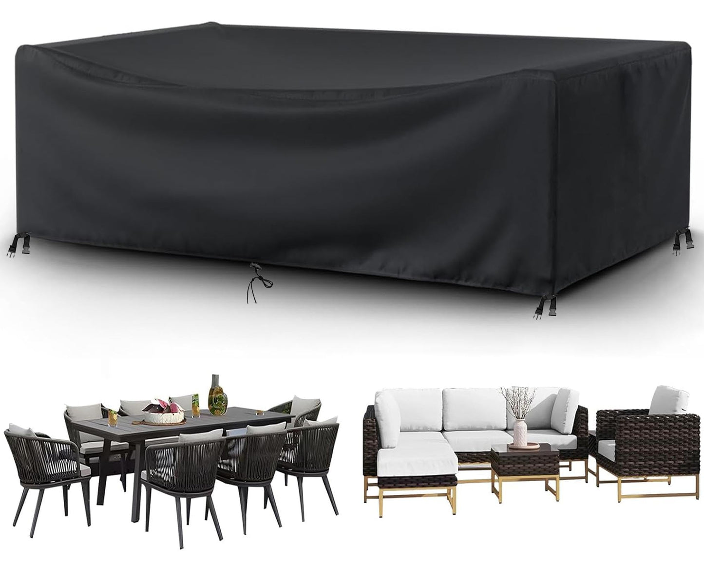 Patio Furniture Covers Outdoor Table Cover Waterproof Rectangular 420D Garden Dining Table Cover Wind Dust Proof Anti-UV Patio Sectional Couch Cover Table and Chair Set Covers 74"Lx47"Wx28"H Black