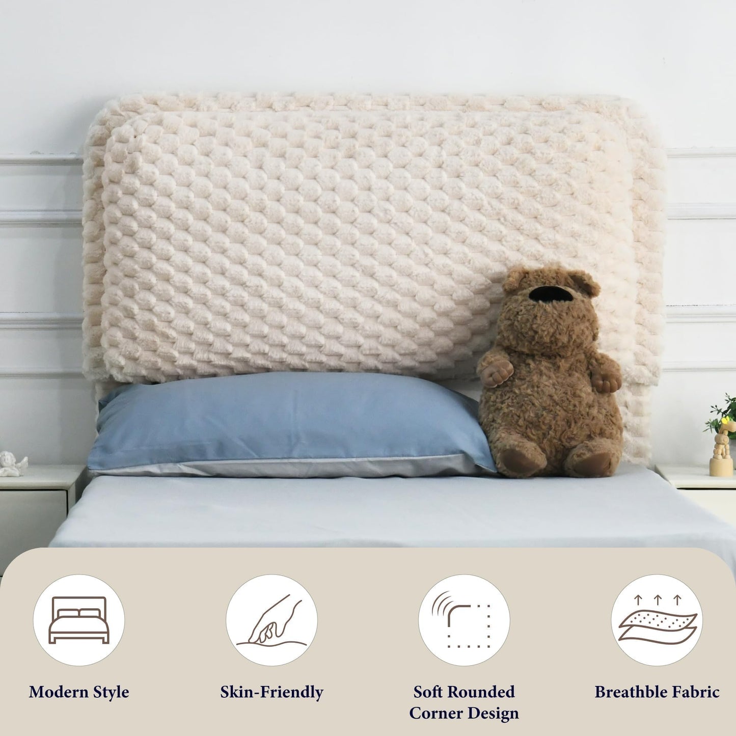 REVOMINCA Twin Bed Frame with Headboard, Twin Size Corduroy Upholstered Platform Bed Frame with Soft Headboard, Wooden Slats Support, No Box Spring Needed, Easy Assembly, Cream