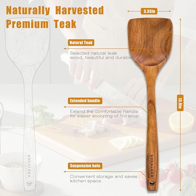 Wooden Spatulas, 1 Pcs Natural Teak Wood Spoon for Cooking Wooden Kitchen Utensil Wooden Spoons & Spurtle for Cooking