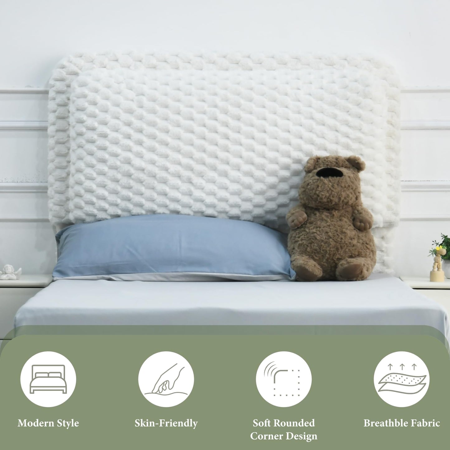 REVOMINCA Twin Bed Frame with Headboard, Twin Size Corduroy Upholstered Platform Bed Frame with Soft Headboard, Wooden Slats Support, No Box Spring Needed, Easy Assembly, White