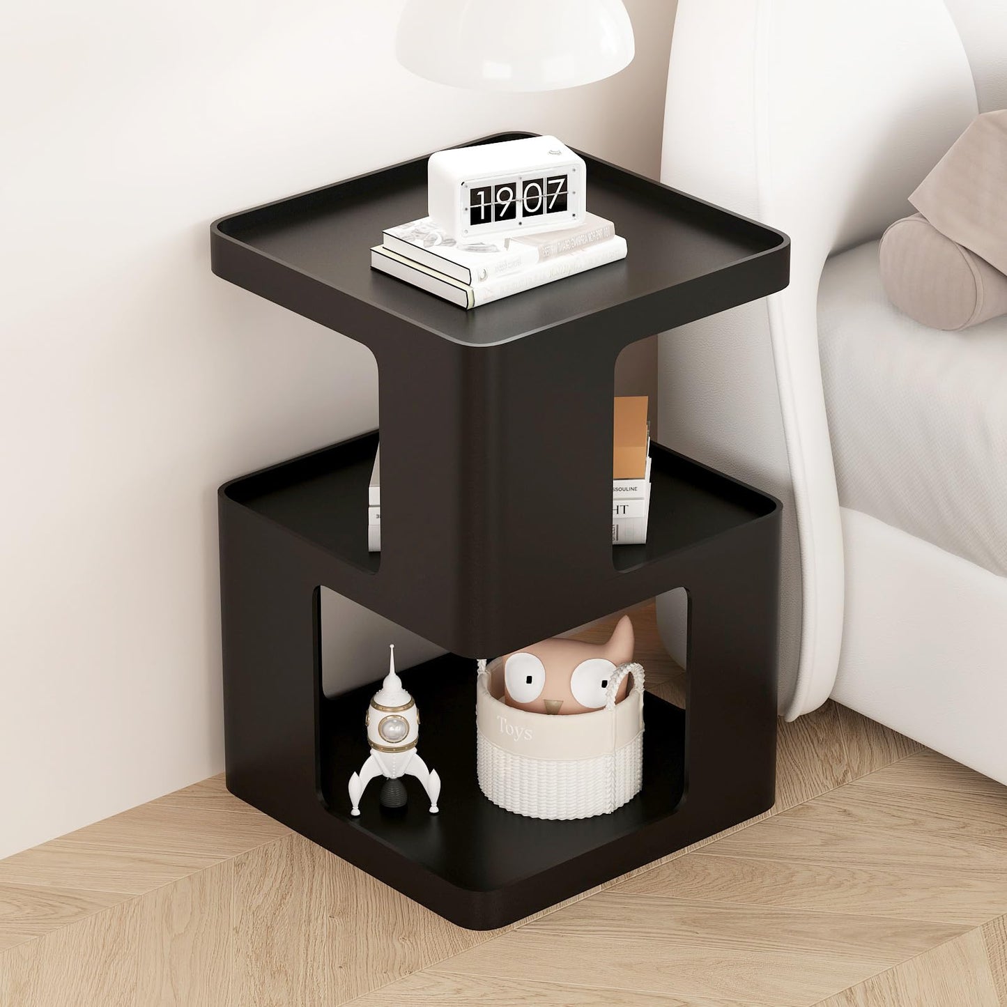 BAOGELIYA Metal Black Nightstands, Modern Side Table with 3 Tiers Storage, Small End Table for Couch, Living Room Bedroom, Bedside Tables No Assembly Required