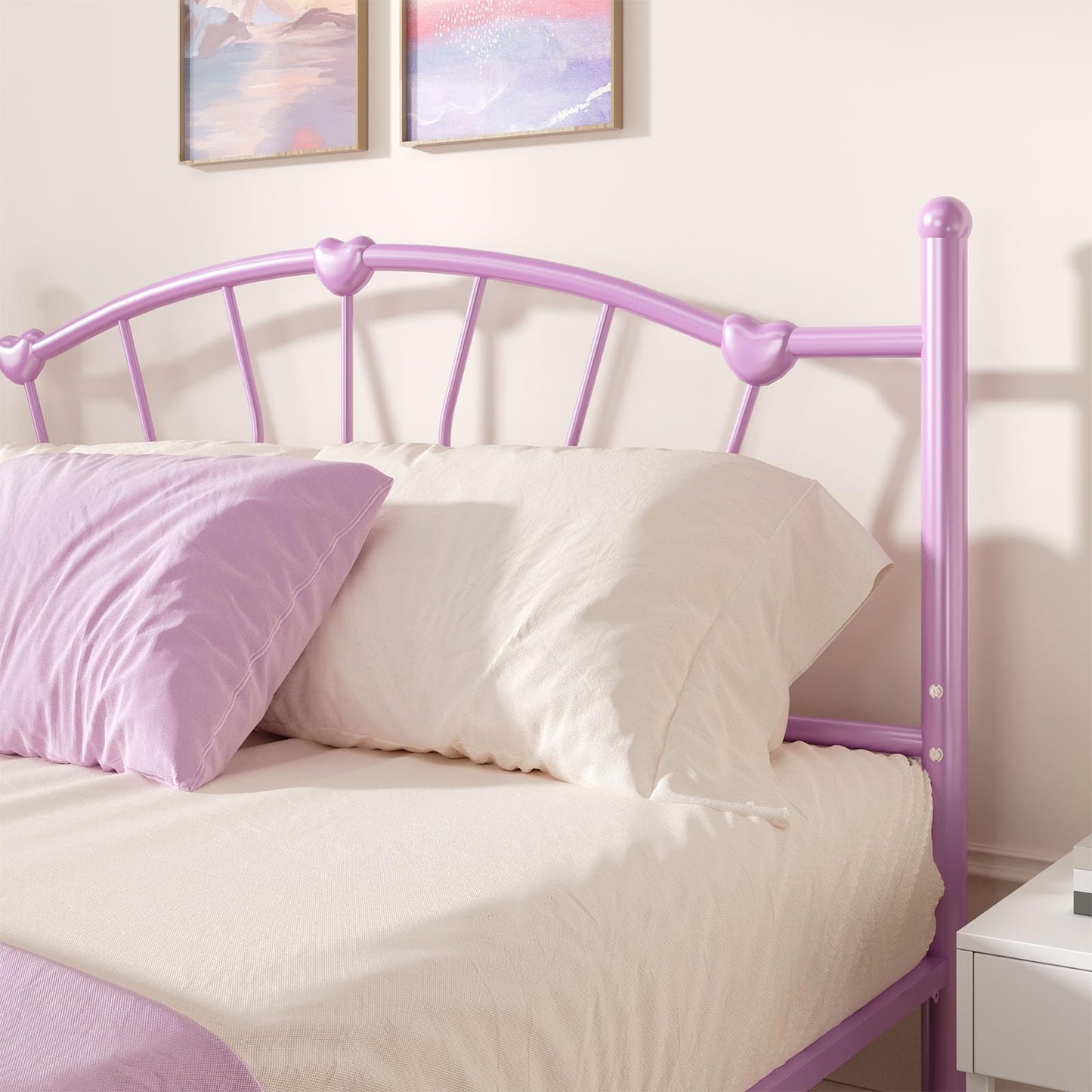 Full Size Metal Platform Bed Frame, Full Bed Frame with Heart-Shaped Decorative Headboard and Footboard, Heavy Duty Metal Slat Support, No Box Spring Needed, Noise-Free, Easy Assembly, Purple
