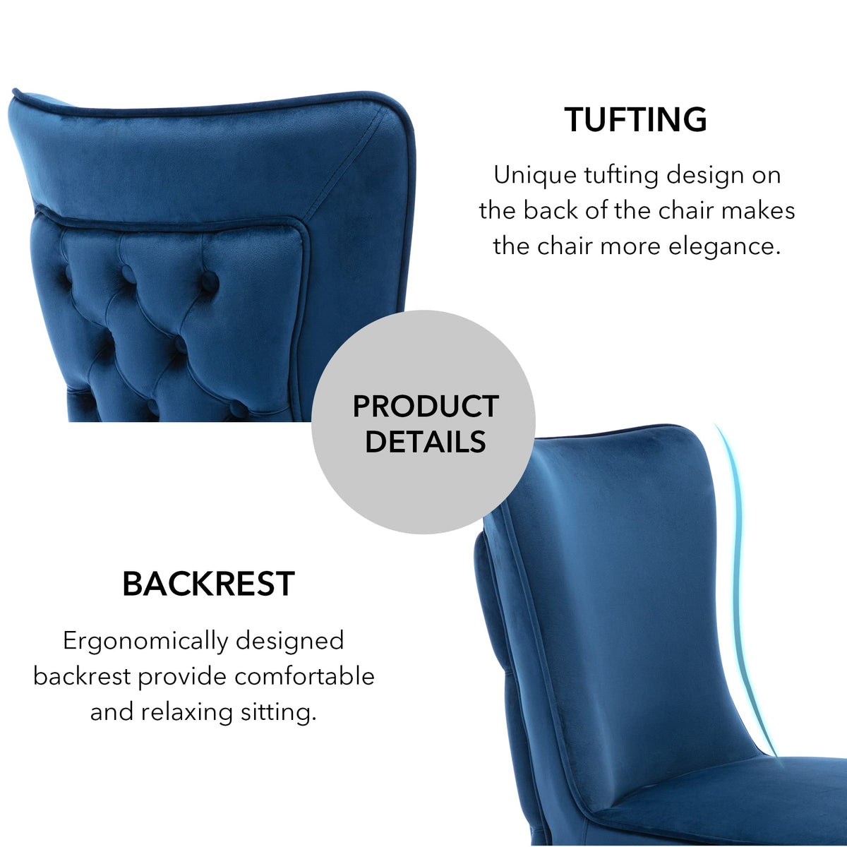 LOULENS Elegance Velvet Dining Chairs Set of 2, Luxurious Upholstered Tufted Dining Room Chairs, Glam Royal Velvet Accent Chairs with Stainless Steel Legs, Dark Blue