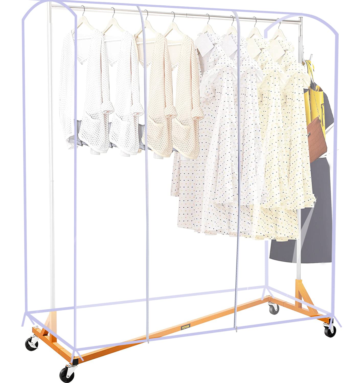 Ruibo Clear Garment Rack Cover Dustproof Clothes Rack Cover with 2 Durable Zipper/Clothing Waterproof Protector (L:71x20x60 inch)