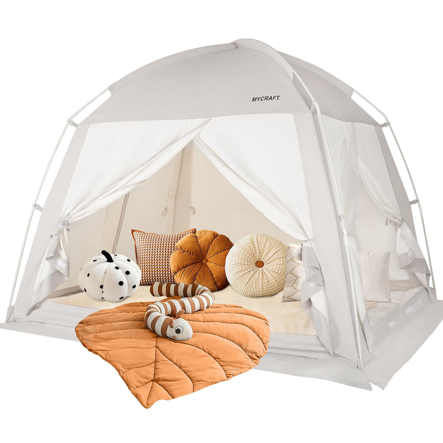 Full Size Bed Tents Canopy Bed–Privacy Dream Tent for Cozy Indoor Sleeping, Light-Reducing,and Breathable, with 4 Doors Floor Tent Bed