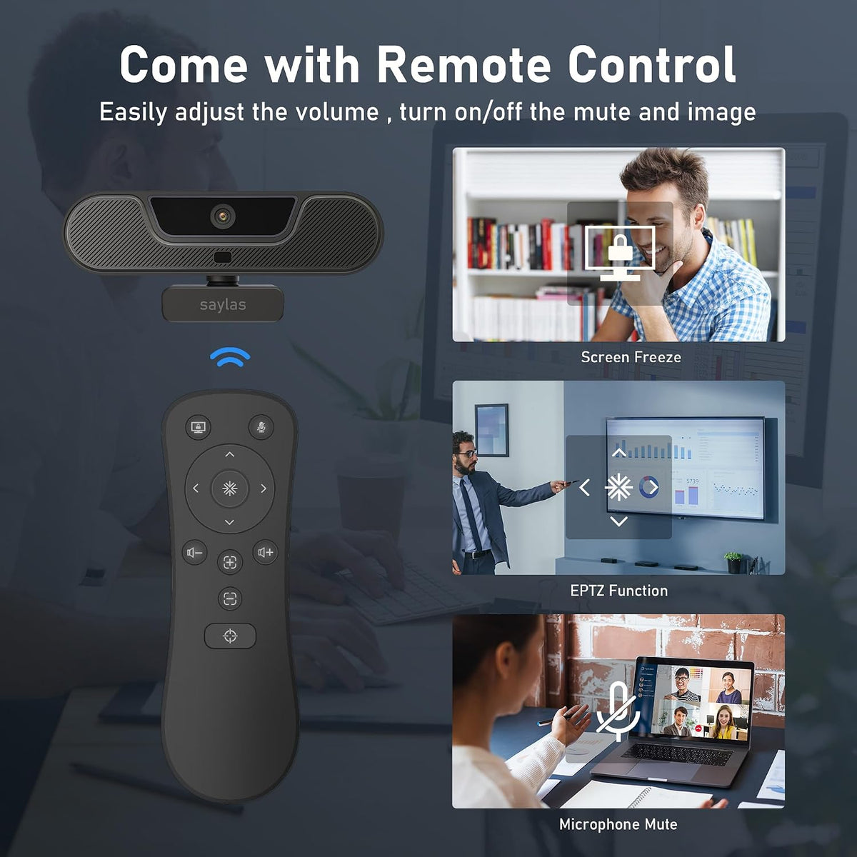 saylas 4K Webcam with Microphone and Speaker, Wide Angle 112°, Remote Control, Autofocus, Digital Zoom, Privacy Cover, Plug & Play Web Streaming Camera for Computer, USB Webcam for Pc