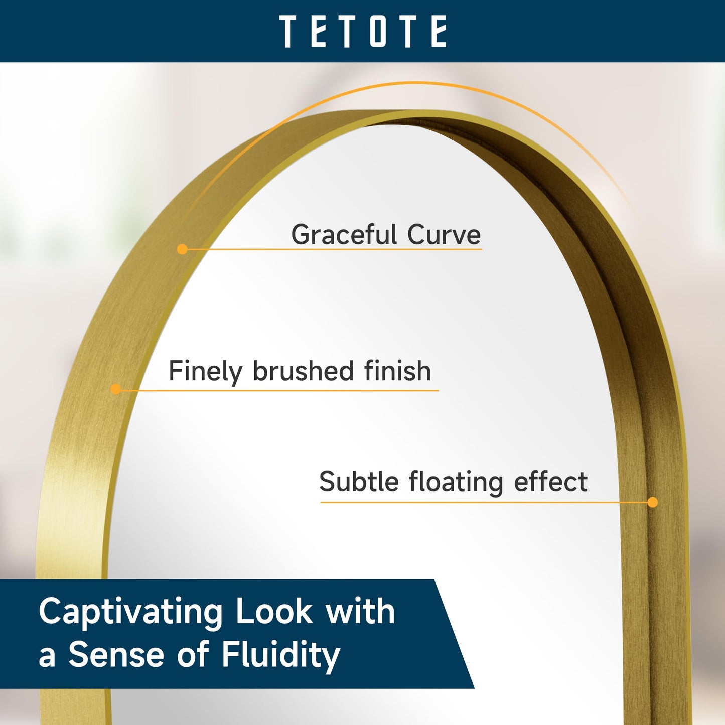 TETOTE Gold Arched Mirror for Bathroom, 24 x 36 Brushed Gold Metal Framed Arch Bathroom Mirror, Tempered Glass Decorative Rustic Wall Mirror for Fireplace, Entryway, Living Room