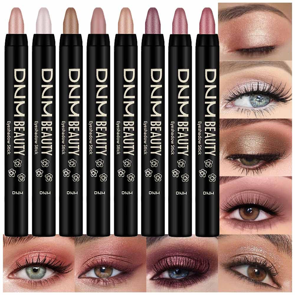 Kaely 8Pcs Cream Eye Shadow Sticks Set for Eyes,Champagne Pearl Bronze Sand Orchid Rose Shimmer Putty Matte Rose Gold,Pencil Eyeshadow Applicator Stick Palette,Halloween Makeup Waterproof 08