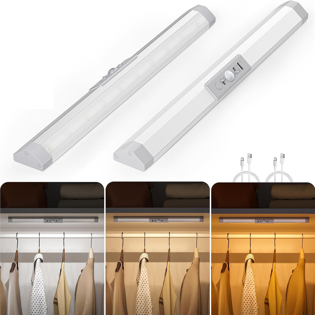 WOBANE Motion Sensor LED Closet Lights, Battery Operated Wardrobe Lighting