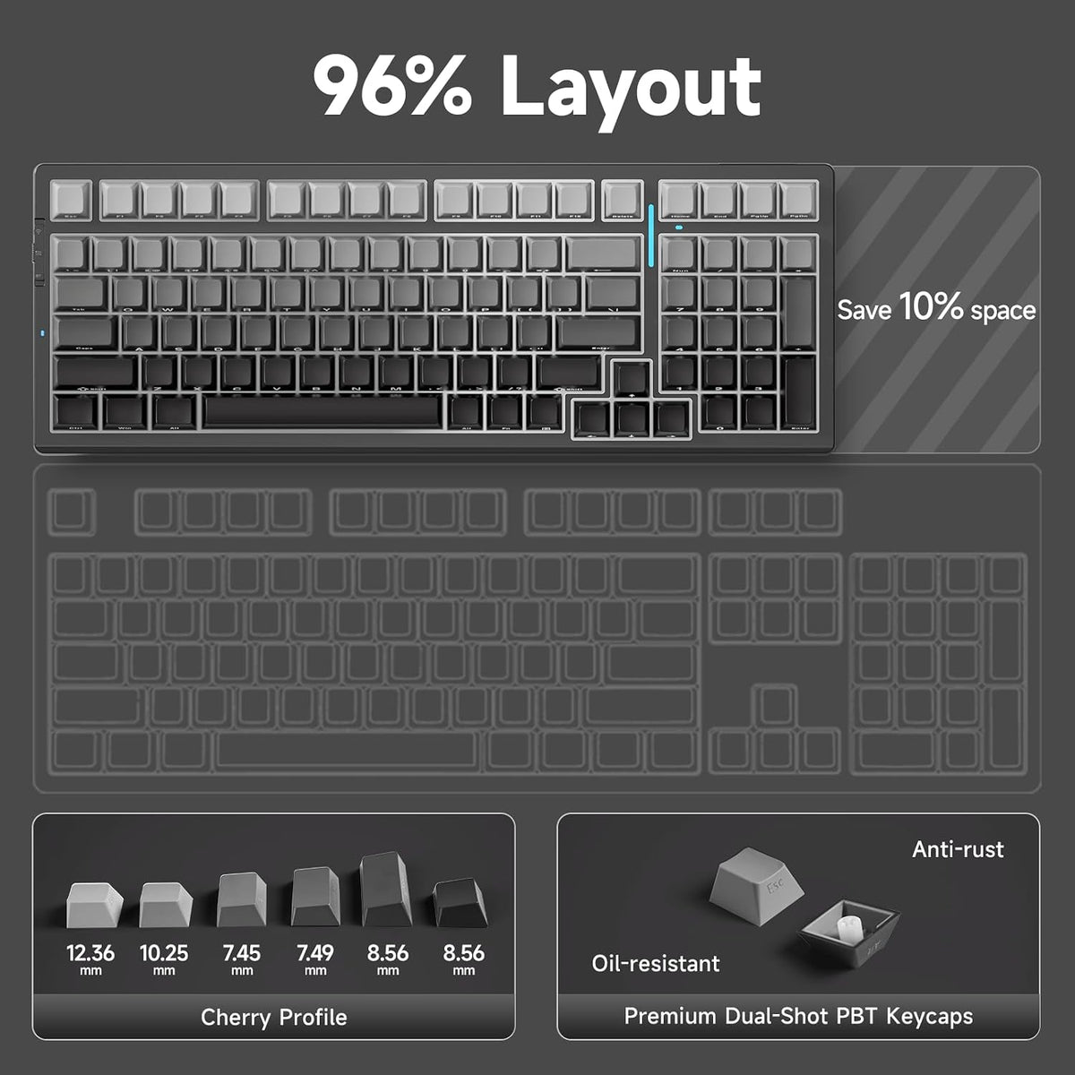 MCHOSE G98 PRO Wireless Mechanical Keyboard, Tri-Mode Connection Gaming Keyboard, Hot Swappable Custom Gasket Structure Pre-lubed Linear Switches Double Shot PBT Keycaps RGB LED Backlit Gradient Black