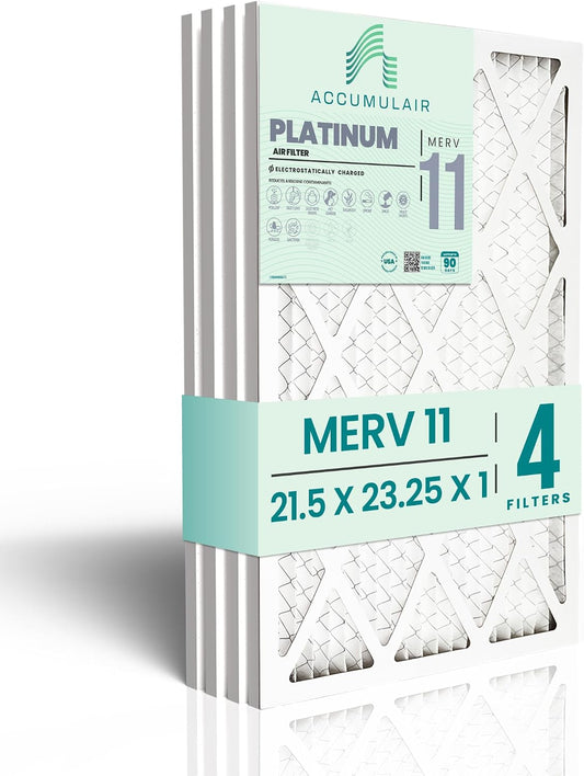 Accumulair Platinum 21.5x23.25x1 MERV 11 HVAC Air Filter (4-Pack) | Replacement Air Filter for AC and Furnace | Made in USA | Actual Size 21.5 x 23.25 x 0.75