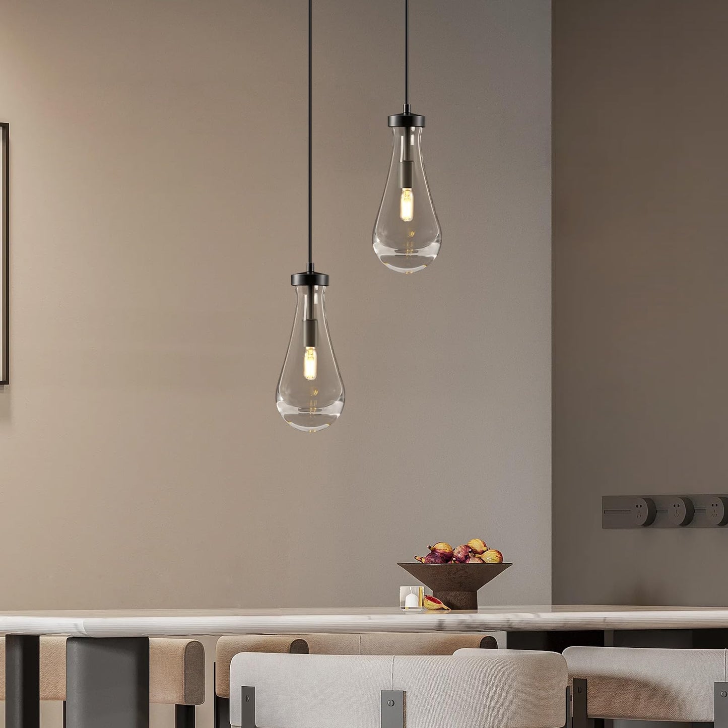 Raindrop Pendant Lights Kitchen Island: Modern Black Teardrop Hanging Light for Bathroom - 2 Lights Crystal Pendants Light over Dining Table - Brass matte lamps Fixture for Bedroom Bulbs Included