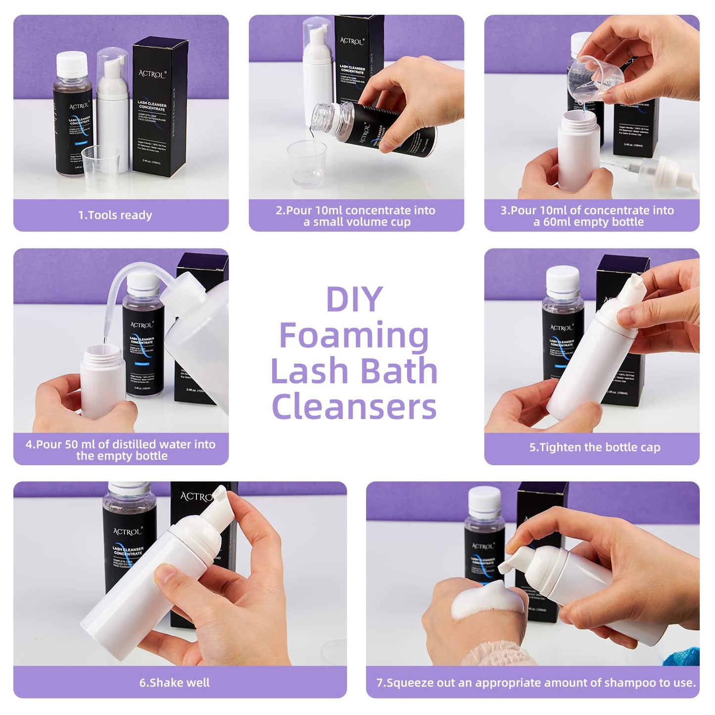 Eyelash Cleanser Concentrate 60ml Lavender Professional Lash Shampoo Foaming Cleanser DIY Wash for Extensions Lashes with Salon Home Care-Makes 12 Bottles