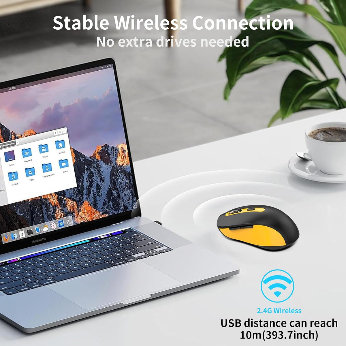 Wireless Mouse for Laptop, PC, Chromebook, Mac, MacBook, Silent Wireless Mouse with USB Nano Receiver, Side Button, 2400 DPI, Anti Slip Roller, 6 Button Ergonomics Cordless Computer Mice -Black Yellow