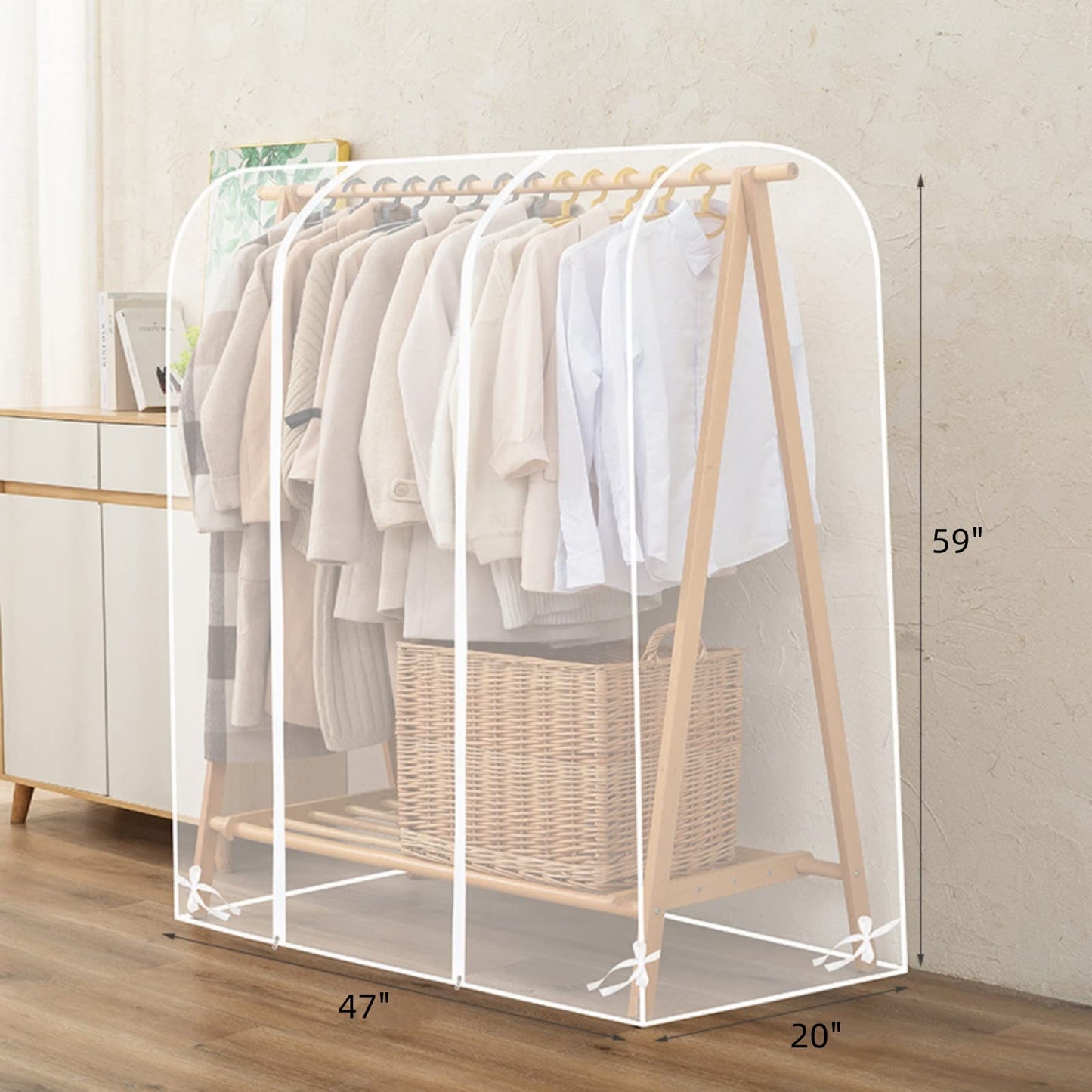 Clear Garment Rack Cover, Transparent PEVA Clothes Rack Cover with 2 Durable Zipper, Clothing Dustproof & Waterproof Protector Cover
